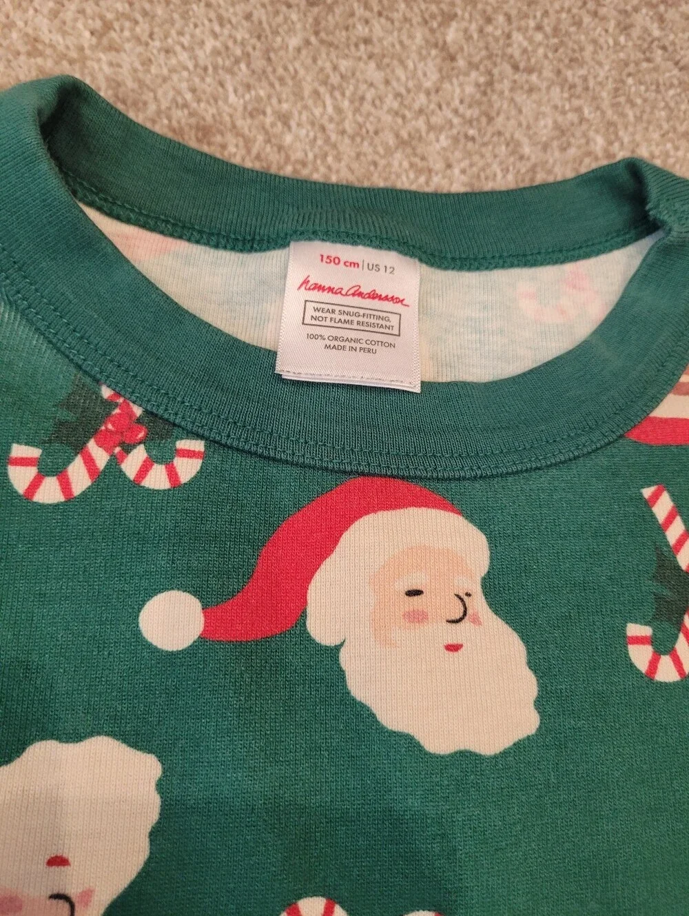 Hanna Andersson Green Holiday Candy Cane Santa Pajama Set Size 12